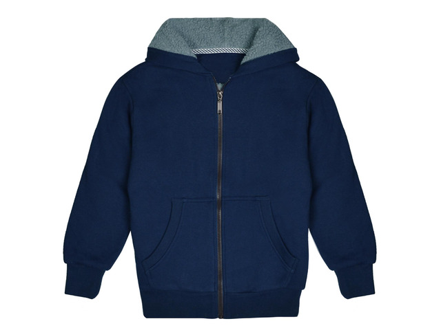 Kids Sherpa Lined Fleece Full Zip Up Hooded Sweatshirt Jacket, Navy, M