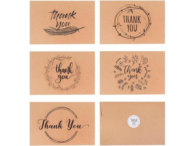 40 Kraft Rustic Envelopes, Stickers Thank You Notes Cards Bulk Set 4x6 inch