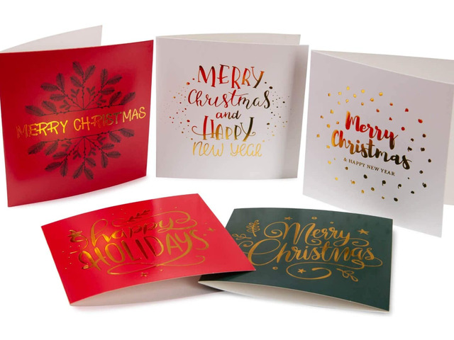 20 Christmas Holiday Greeting Cards with Gold Foil Envelopes Bulk Pack 5x5 New