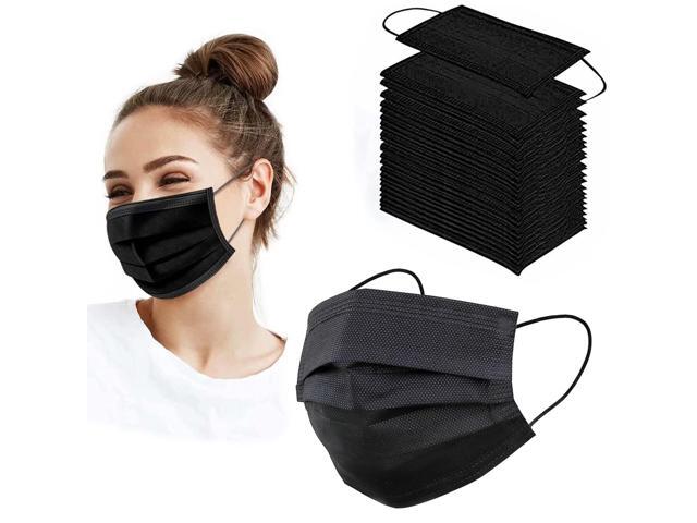 100 Pack Black Disposable Face Mask with Ear Loops 3 Layers Breathable Comfort