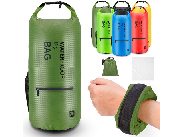 Waterproof Dry Bag Backpack for Kayaking, Hiking, Camping - 20L Dark Green