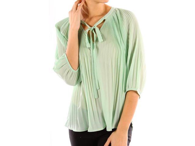 Chiffon Pleated Summer Time Womens Fashion Blouse 3/4 Sleeve Shirt Mint Small