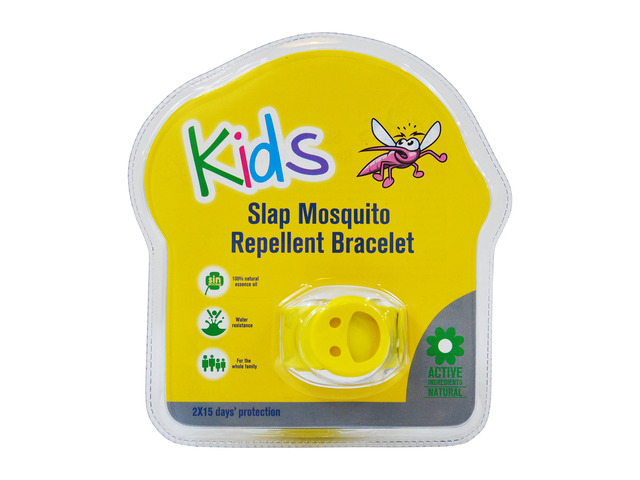 Slap Mosquito Repellent Smiley Bracelet w/ Two 15 Day Refill Pellets - Yellow