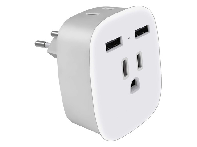 European Universal Travel LED Dual USB Type-C, 2-US AC Outlet to EU Plug Adapter