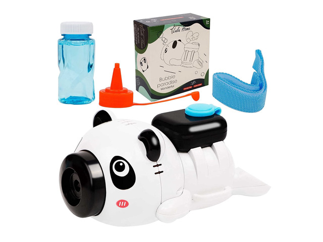 Wearable Panda Bubble Machine Kids Toy Lights Music 600+ Bubbles/Min Ages 3+