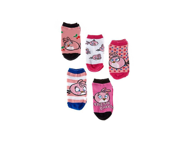 Angry Birds 5 Pack 'Fresh Chick' Low Rise Girls Socks - Size 6 - 8.5 Medium
