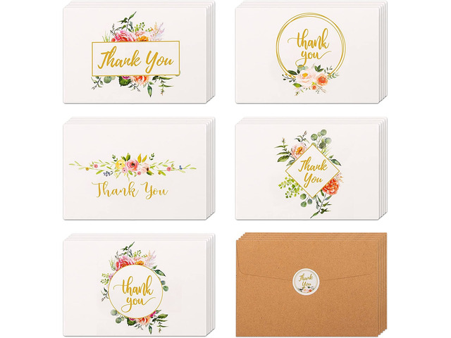 40 Pack Thank You Cards w/Kraft Envelopes & Stickers 4x6 Blank Minimalistic Set