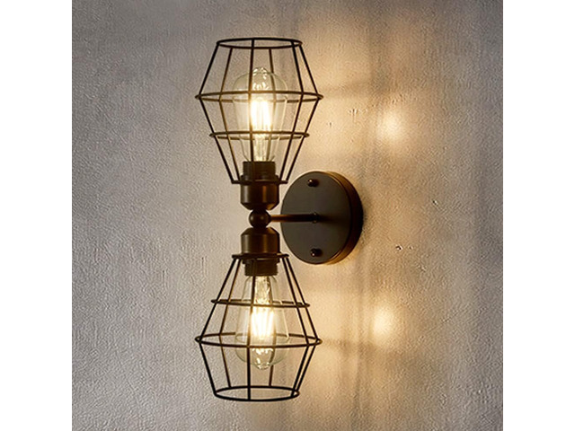 Metal Industrial Farmhouse Wall Sconce 2-Lights Retro Cage Wall Mount Fixture
