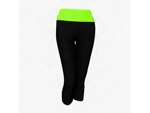 Alta Women's Black Neon Green Two-Tone Foldover Yoga Capri Leggings Small New