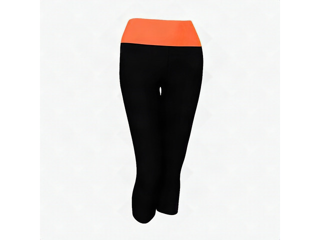 Alta Womens Two Tone Foldover Yoga Capri Leggings Black Peach Stretch SM New