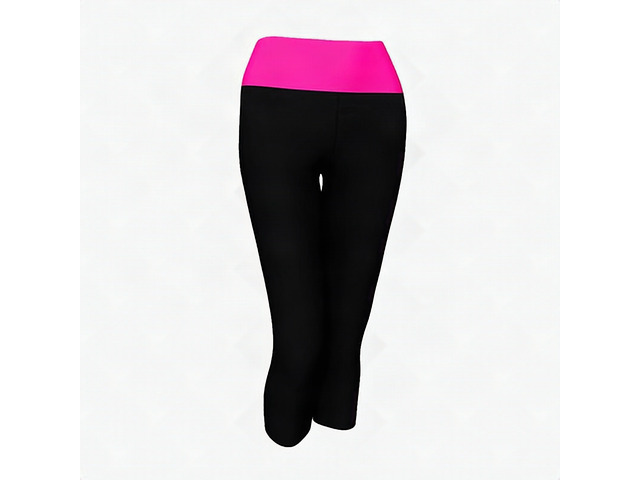 Alta Womens Two Tone Foldover Stretch Yoga Capri Leggings Black Neon Fuchsia
