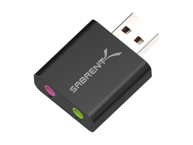 SABRENT Aluminum USB External Stereo Sound Adapter for Windows and Mac. Plug and Play No Drivers Needed [Black] (AU-EMCB)