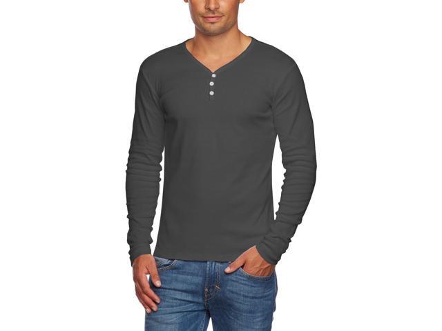 Alta Men's Slim Fit V Neck Long Sleeve 3 Button Up T-Shirt - Grey - Small