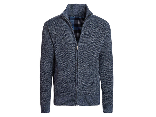 Alta Men's Fleece Lined Casual Full-Zip Mock Neck Sweater - Light Blue Jacket -S