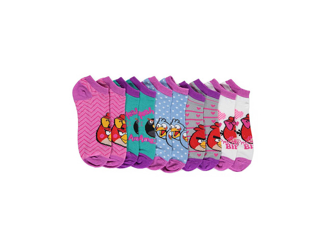 Angry Birds 5 Pack 'Pretty Bird' Low Rise Girls Socks - Size 9 - 11 Large