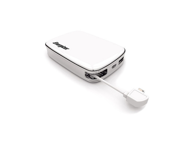 Energizer 6000mAh Rechargeable Portable Power Bank with Built-In Lightning Cable - White