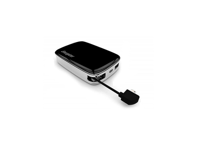 Energizer 6000mAh Rechargeable Portable Power Bank with Built-In Lightning Cable - Black