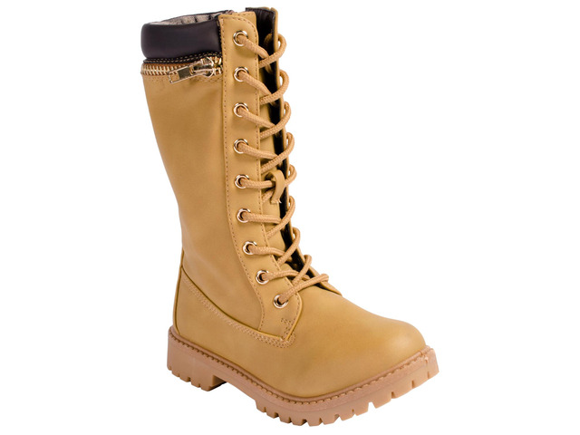 Anna Dallas 17K Girls Lug Sole Lace Up Zip Ankle High Hiking Boots with Top Zipper - Camel, 10