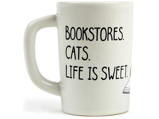 12oz Out of Print Ceramic Cat/Library Cold Hot Tea Coffee Home Office Mug Cup