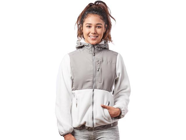 Alta Women's Two-Tone Full-Zip Fleece Jacket - White/Light Grey - Large