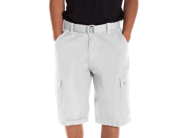 Alta Designer Fashion Men's Cargo Shorts, Twill Belt Included - White Size 34