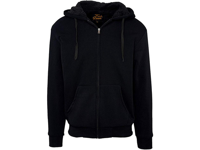 Fresh Groove Men's Soft Sherpa-Lined Fleece Hoodie Sweatshirt, Black, L