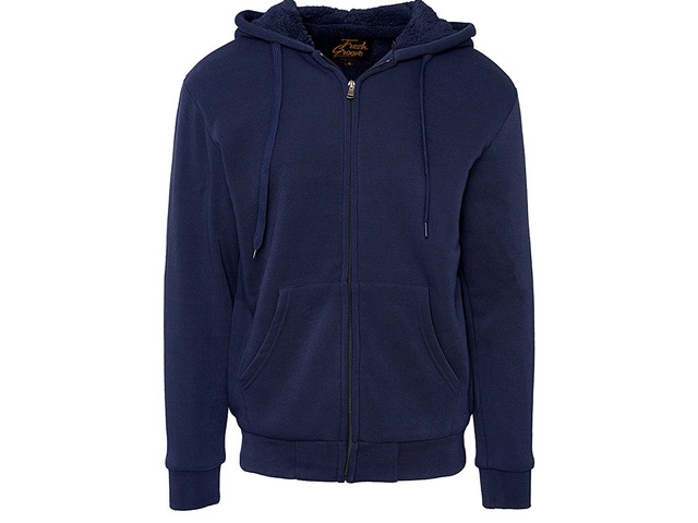 Fresh Groove Men's Soft Sherpa-Lined Fleece Hoodie Sweatshirt, Navy, XL