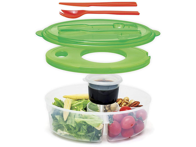 Salad Lunch Container 6pc BPA-Free 4-Compartment Leakproof Dressing Sauce Green