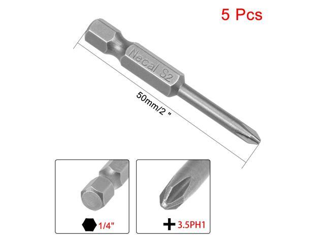 5Pcs 1/4-Inch Hex Shank 50mm Length Phillips 3.5PH1 Magnetic Screw Driver S2 Screwdriver Bits