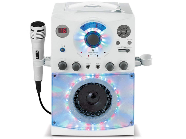Singing Machine Top Loading CD-G Karaoke System w/ Sound & Disco Lights, White