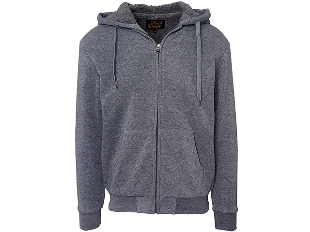 Fresh Groove Men's Soft Sherpa-Lined Fleece Hoodie Sweatshirt, Charcoal, S