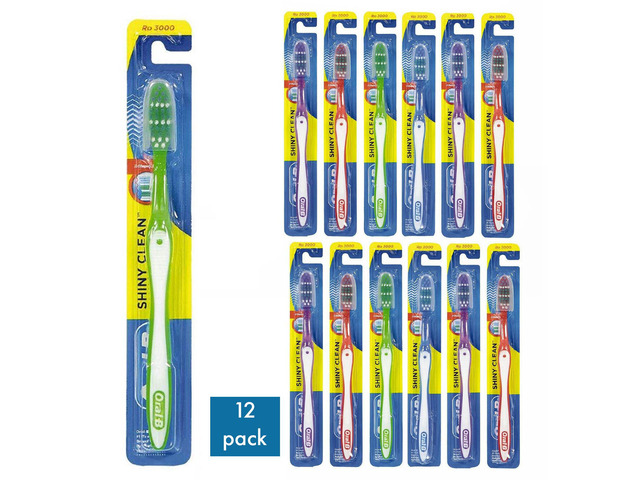 12 Pack Oral-B Shiny Clean Soft 35 Ergonomic Z Shaped Bristles Manual Toothbrush