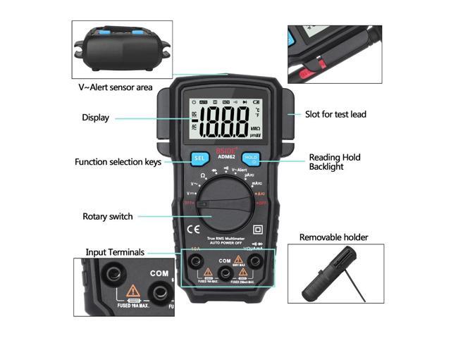 BSIDE ADM62 True RMS Digital Multimeter Auto Range DMM Dual Slot TRMS Voltmeter Ammeter Ohmmeter Diode NCV Portable Multi Tester