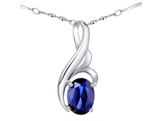 Mabella 0.75 Cttw Oval Cut 7mm*5mm Created Sapphire Pendant Sterling Silver with 18' Chain