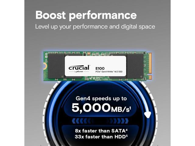 Crucial E100 2TB M.2 2280 NVMe PCI-Express 4.0 x4 PCIe Gen4 Internal SSD - Up to 5,000MB/s - CT2000E100SSD8