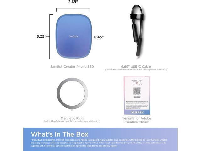 SanDisk - 1TB Creator Phone SSD External USB Type C Drive with Magsafe Compatibility for iPhone 15/16 - Blue - image 4