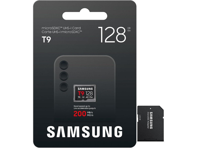 Samsung microSDXC T9 128GB, Up to 200 MB/s, UHS-I U3 4K A2 V30 microSD for Avid Gamers & Professional Creators MB-MH128T with Adapter