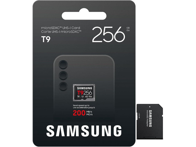 Samsung microSDXC T9 256GB, Up to 200 MB/s, UHS-I U3 4K A2 V30 microSD for Avid Gamers & Professional Creators MB-MH256T with Adapter