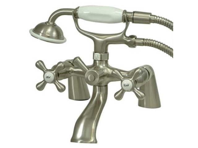 Kingston Brass KS267SN Deck Mount Clawfoot Tub Filler with Hand Shower