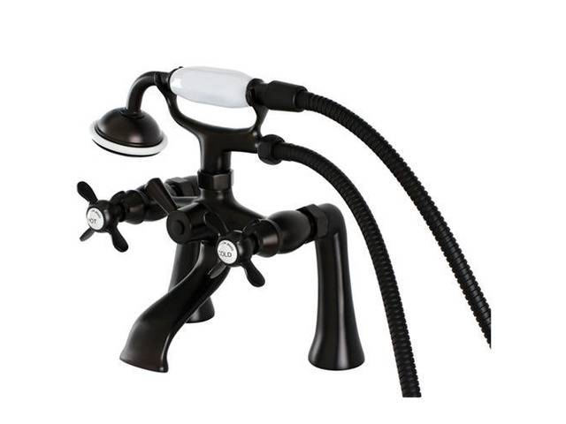 Kingston Brass KS288ORB Essex 7' Centers Deck Mount Clawfoot Tub Filler with Hand Shower, Oil Rubbed Bronze