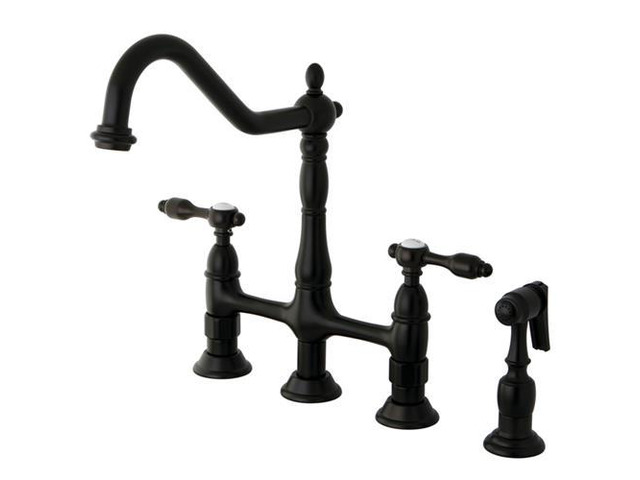 Kingston Brass KS1275TALBS Tudor 8' Center Kitchen Faucet With Brass Sprayer