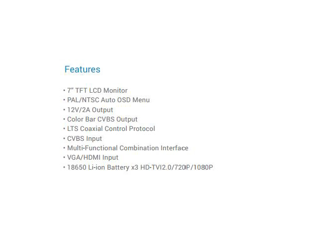 BlueCCTV HD-TVI CCTV Test Monitor 7' LCD Supports HD TVI, CVBS, HDMI, VGA, 12V Power Outputs