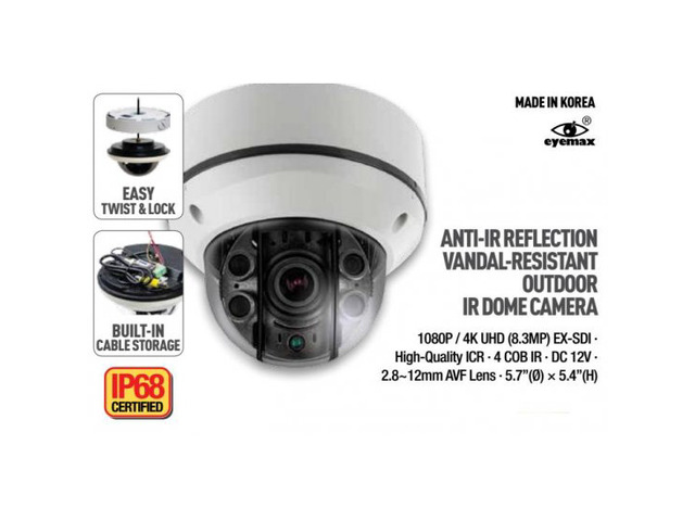 Eyemax Storm Series UVI-2542V 1080P HD-SDI, EX SDI Vandal DOME IR Camera 2.8-12mm 12V Black Casing