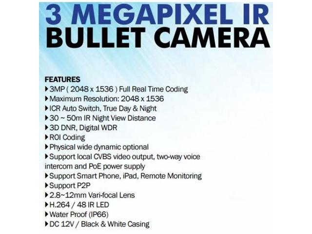IP Power 3.2MP HD Bullet IR Network IP Camera 3G Support 48Leds 2.8-12mm POE Onvif