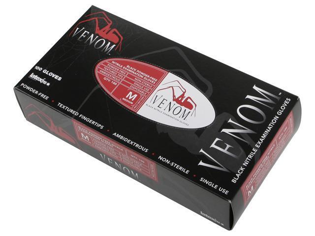 Medline MG6113 Venom Nitrile Exam Gloves, Large, Black, Powder-Free, 100/Box