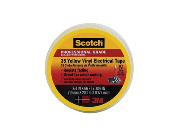 Scotch Vinyl Color Coding Electrical Tape 35, 3/4 in x 66 ft, Yellow