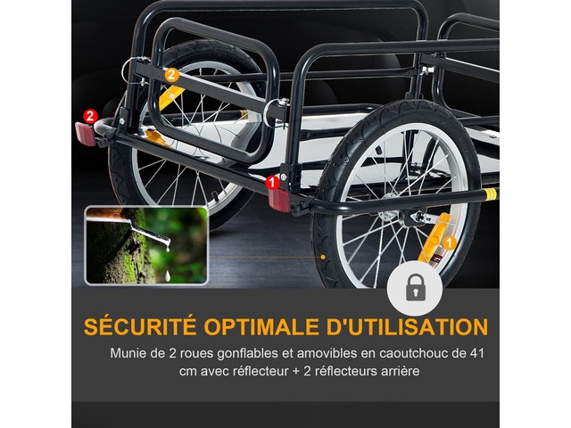 Aosom Wanderer Folding Bicycle Bike Cargo Storage Cart and Luggage Trailer with Hitch - Black