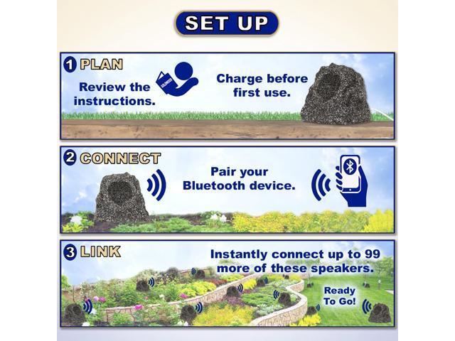 Theater Solutions B41GG Fully Wireless 120 Watt Rechargeable Battery Bluetooth Rock Speaker Pair Granite Link Up To 99 Speakers Wirelessly - image 3