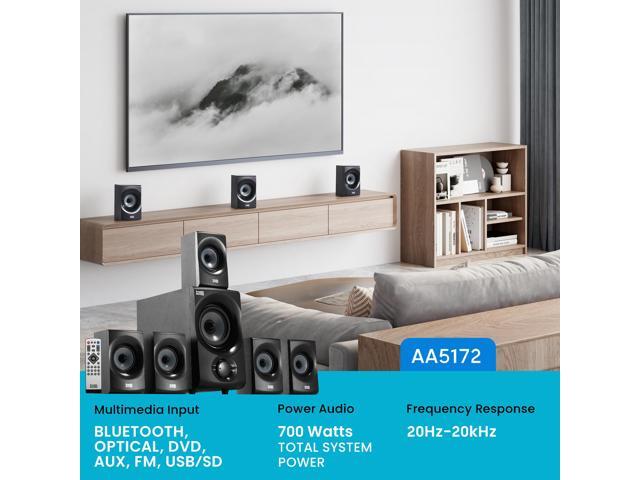 Acoustic Audio AA5172 700W Bluetooth Home Theater 5.1 Speaker System with FM Tuner USB SD Card Remote Control Powered Sub (6 Speakers 5.1 Channels Black with Gray) - image 2