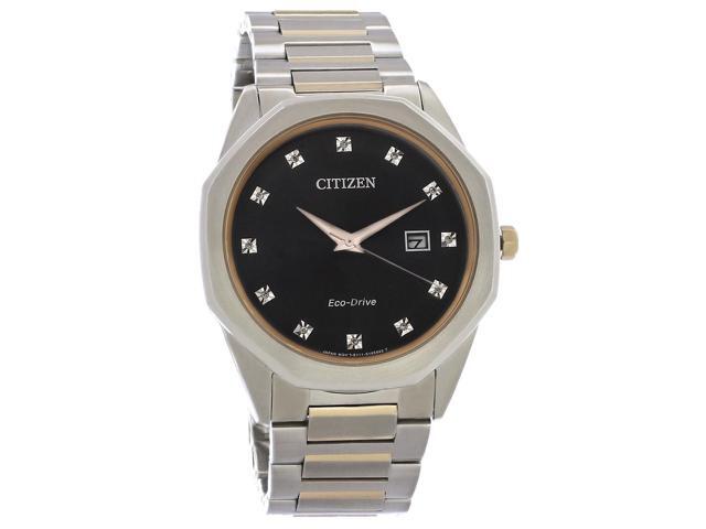 Citizen Eco-Drive Corso Diamond Mens Two-Tone Black Dial Watch BM7496-56G